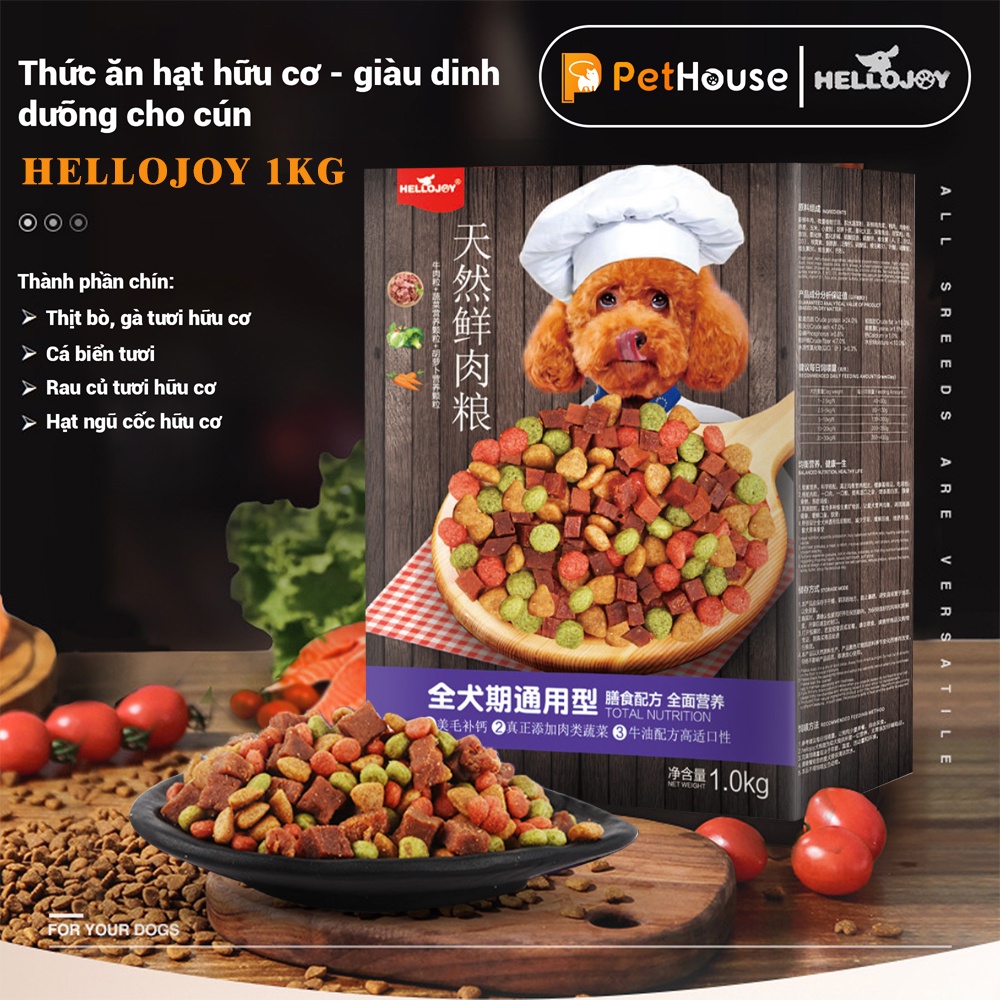 Hạt đồ ăn trộn sẵn cho chó Hello Joy đặc biệt dành cho chó kén ăn (Hộp 1Kg)
