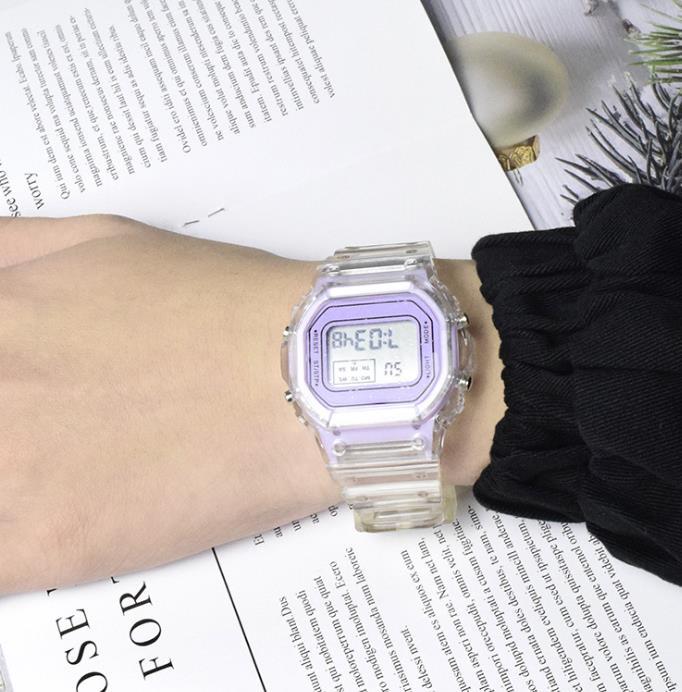 Women Led Digital Watch Transparent Square Multifunctional Luminous Waterproof Girls Watch Unisex Watch Sports Student Watch