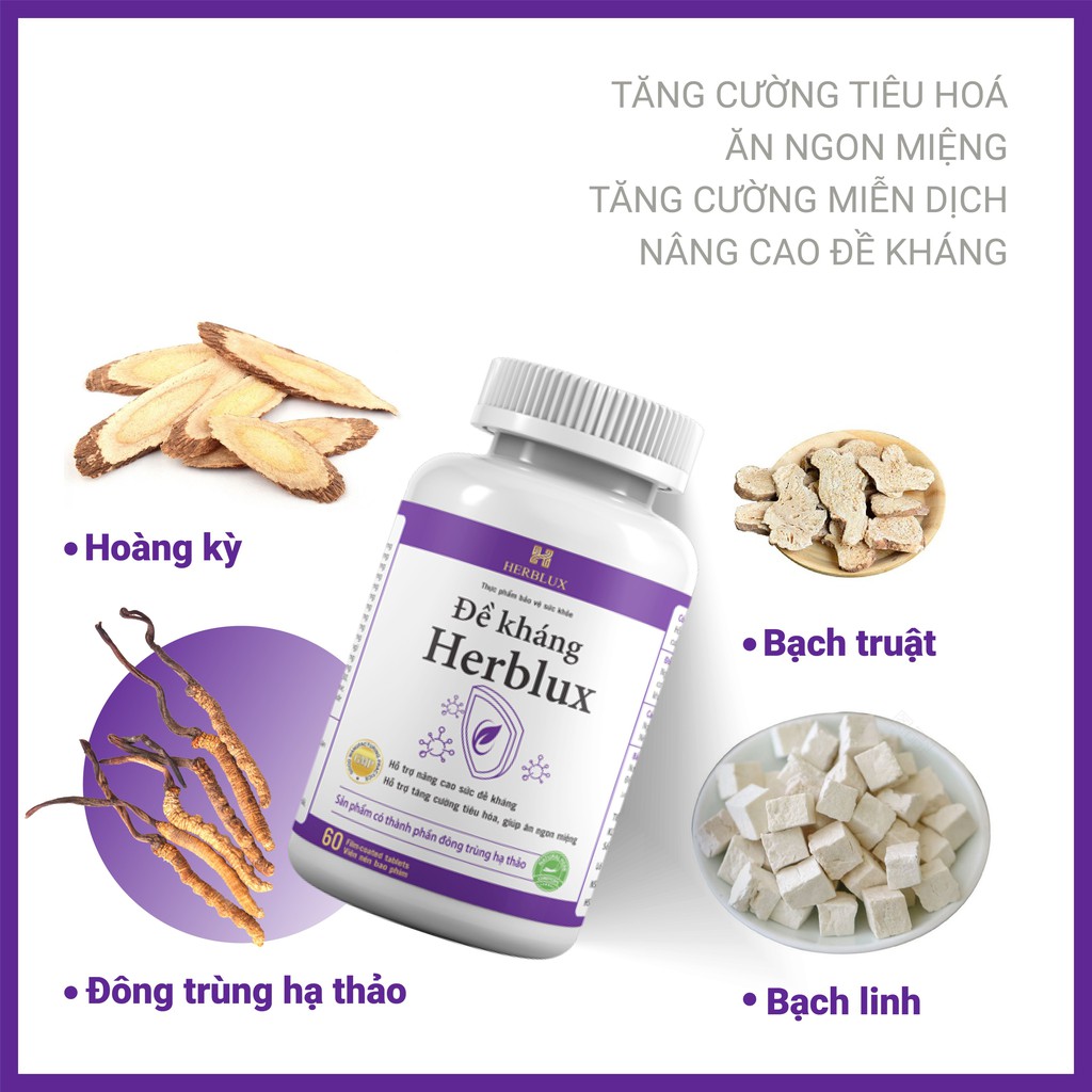 Viên uống Đề kháng Herblux tăng cường tiêu hóa, hệ miễn dịch, giúp ăn ngon miệng, ngủ ngon giấc  AGO