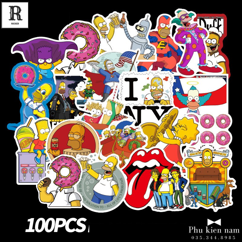 Sticker PVC Hoạt Hình Gia đình Simpson Cả bộ 100 hình ST083