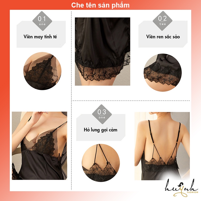 Váy ngủ lụa hai dây phối ren cao cấp - N77