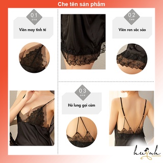 Váy ngủ lụa hai dây phối ren cao cấp - N77