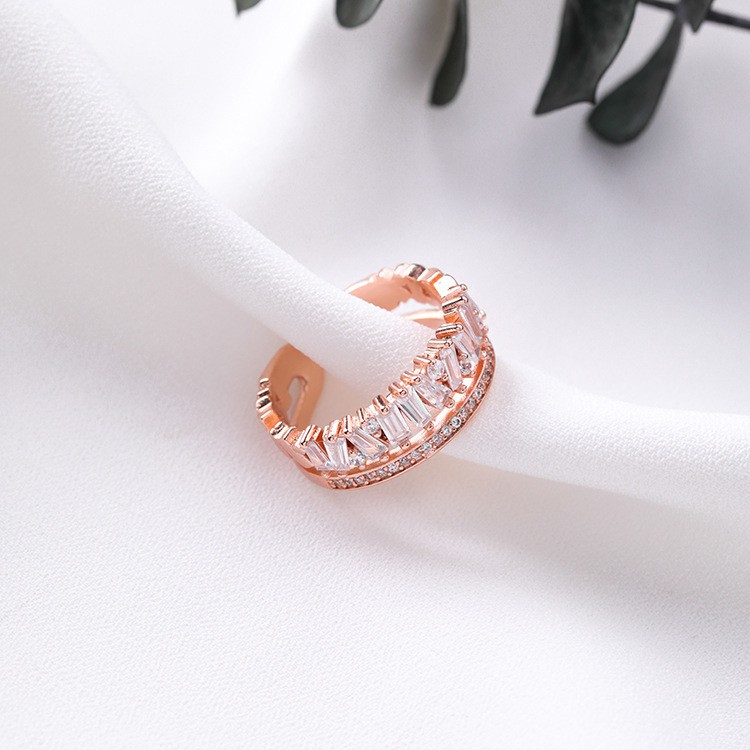 XiaoboACC Nhẫn Hai Lớp Đính Đá Zircon Phong Cách Hàn Quốc