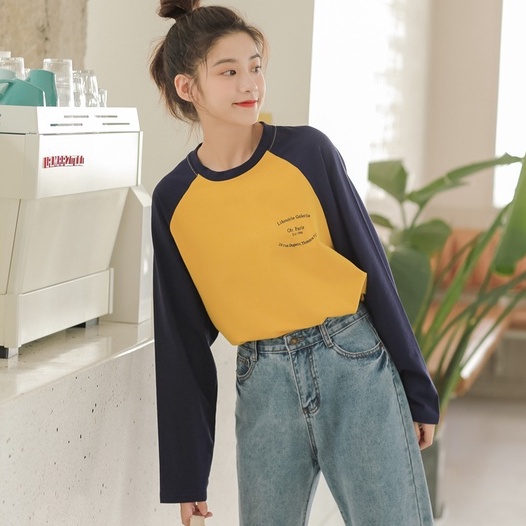 Áo thun peppermint 30676 tay dài cổ tròn in chữ màu sắc