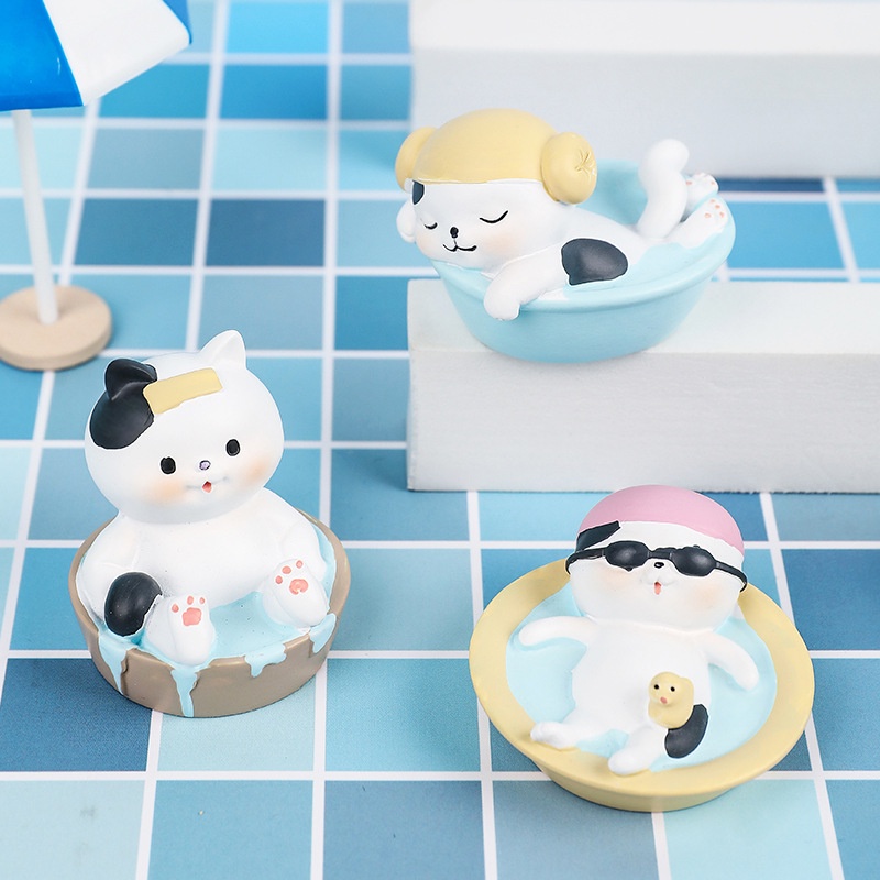 Set 6 mô hình mèo tắm rửa, mèo nhà tắm hơi nhiều biểu cảm đáng yêu đặt bàn làm việc, bàn học, quà tặng bạn bè người thân