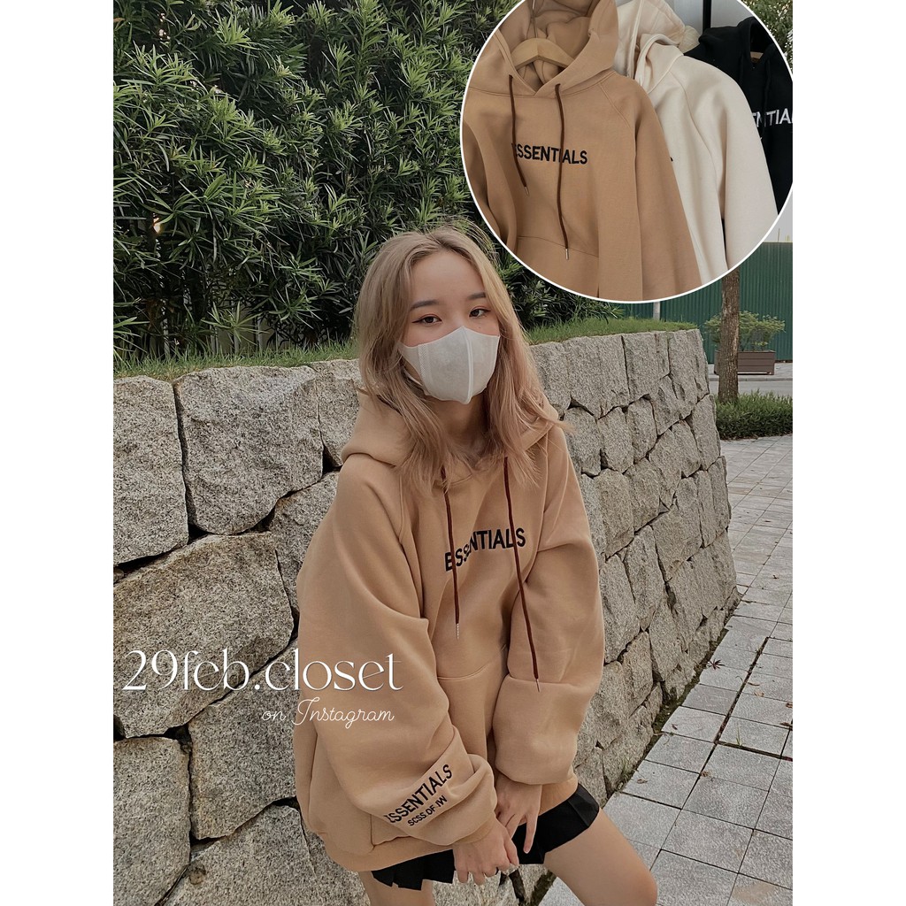 Áo hoodie thêu Essentials nỉ bông dáng rộng mặc đôi nam nữ [Ảnh/video 29feb chụp]