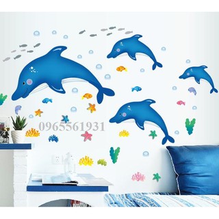 Decal Dán Tường,Tranh Chi Tiết Sẵn Keo Gia Đình Cá Heo AY9168