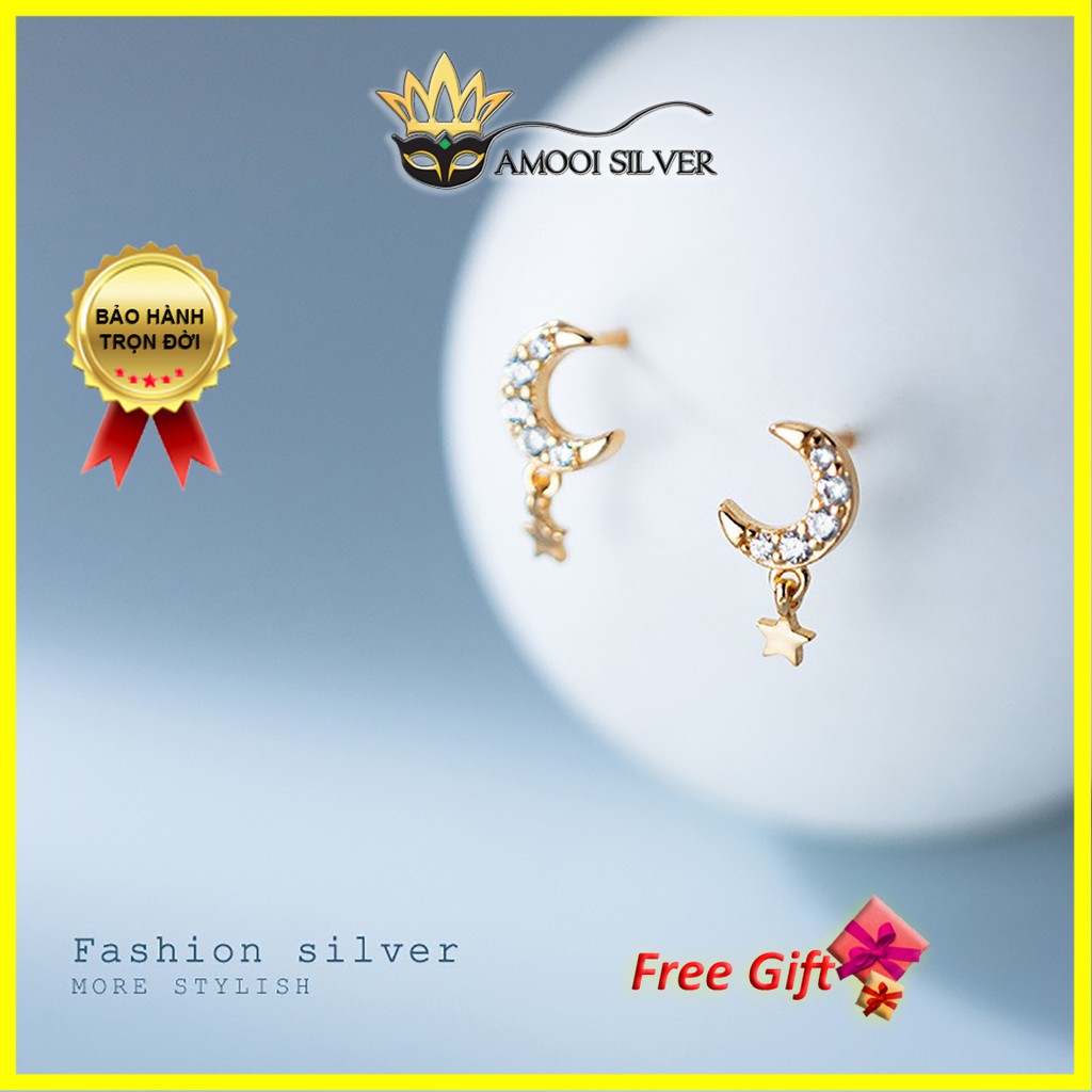 Bông tai bạc S925 vầng trăng khuyết - Amooi Silver AB202