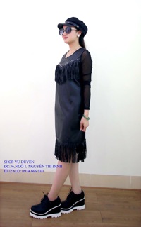 Sale váy da phối ren
