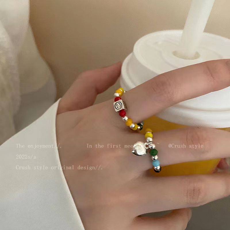 Nhẫn Đính Hạt Nhiều Màu Sắc Hình Mặt Cười Dễ Phối Đồ Thời Trang Cho Nữ