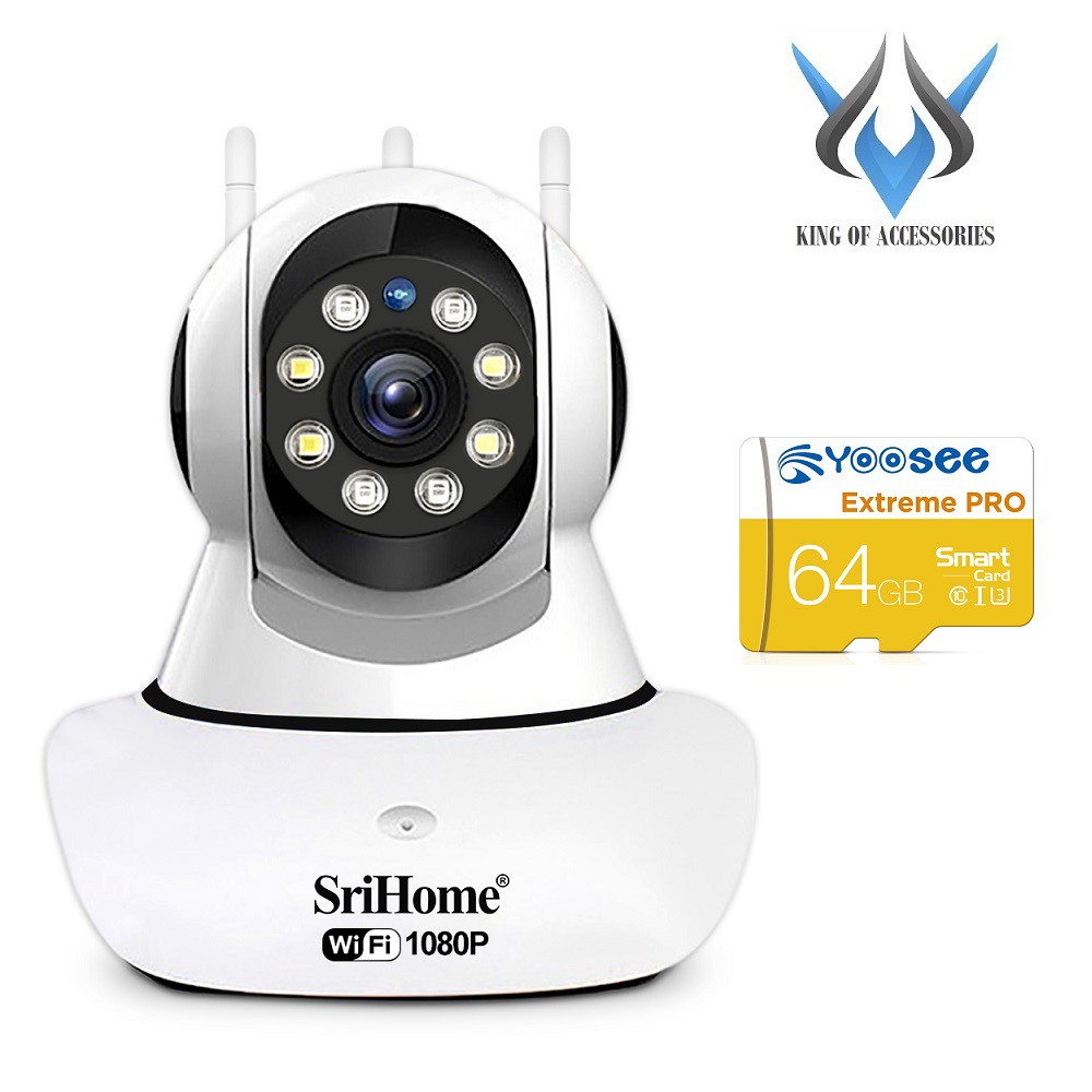 Camera IP Wifi SriHome SP029 3 Râu 2MP FullHD 1080P, Có màu ban đêm, Xoay 355 độ (Trắng) - 4 phân loại tùy chọn - Phụ Ki