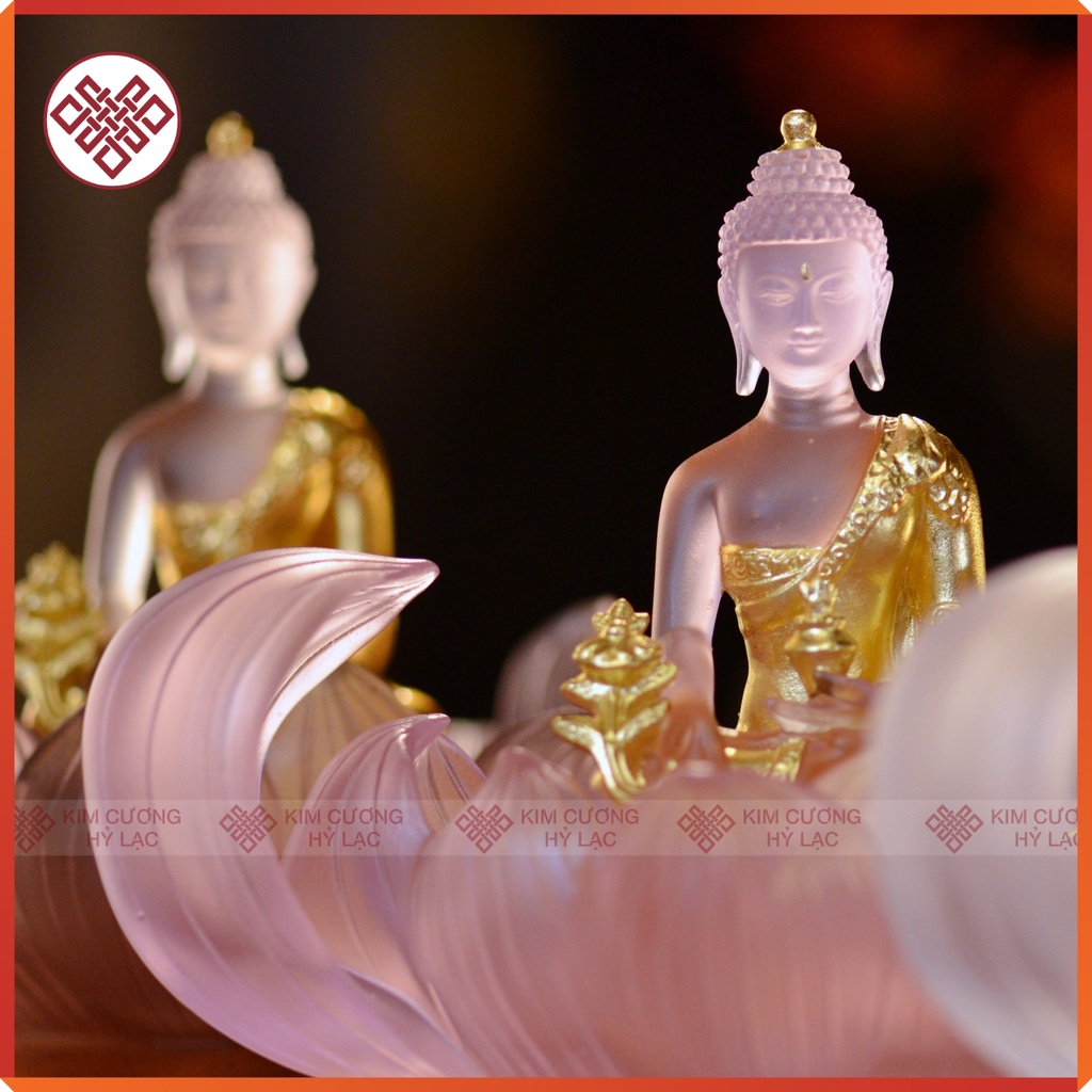 Tượng Phật Dược Sư Mật Tông [Kim Cương Hỷ Lạc] Lưu Ly 12Cm Màu Hồng