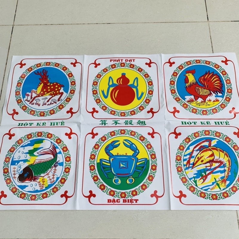 Bộ giấy hột lắc bầu cua tôm cá gà nai