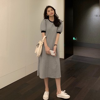Đầm thun tay bồng dáng dài basic Hàn Quốc