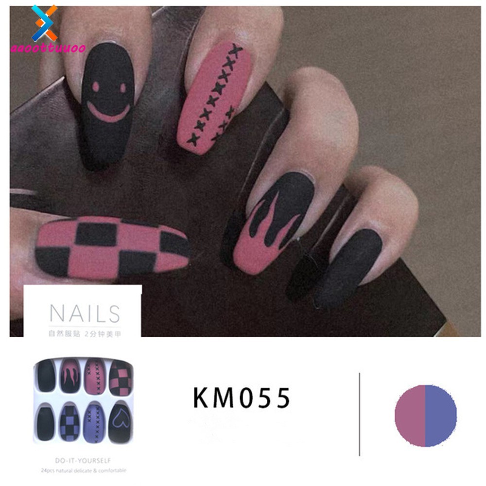 Bộ Móng Tay Giả Trang Trí Nghệ Thuật Màu Tối Dáng Dài Vừa Có Thể Tháo Rời