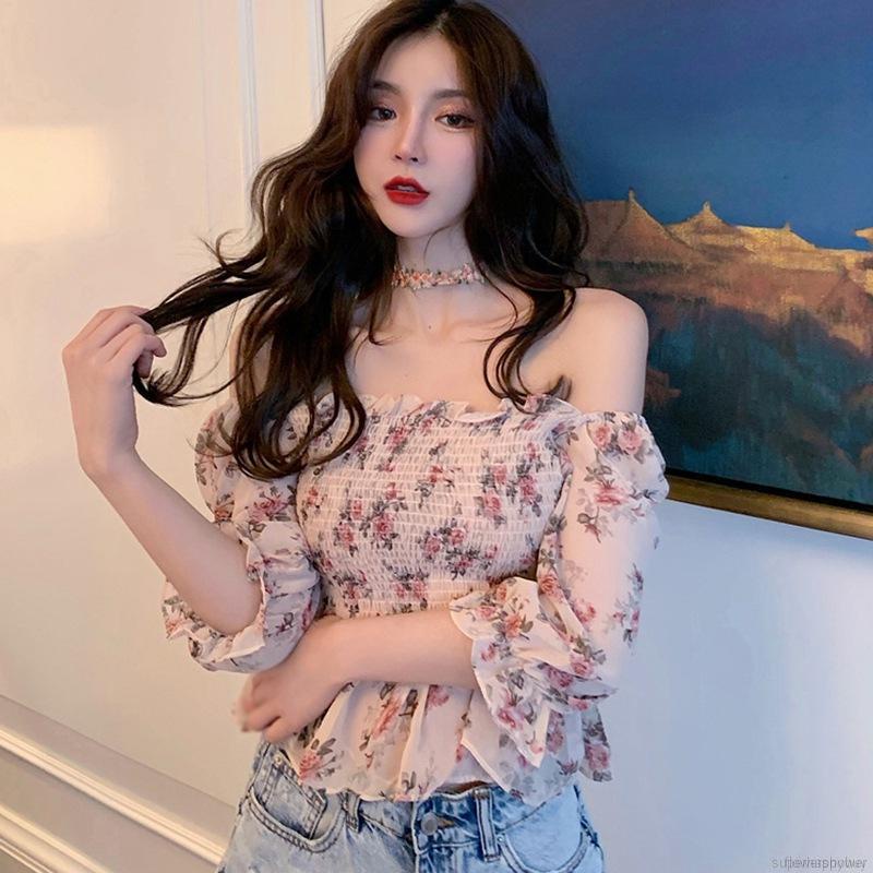 Áo Croptop Chất Chiffon Hoạ Tiết Hoa Thiết Kế Hợp Thời Trang