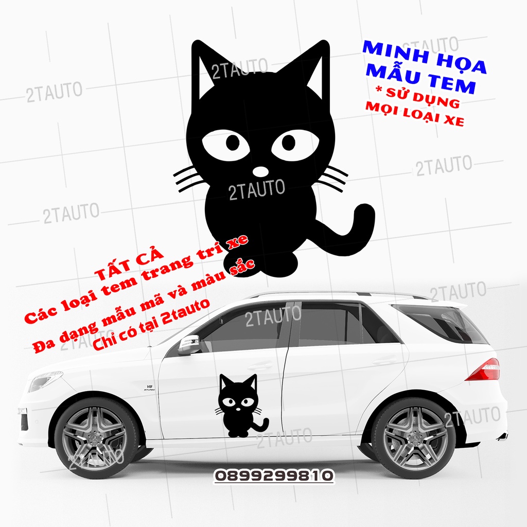 Tem decal HÌNH CON MÈO dán xe nhiều kích thước, chống thấm nước, logo CHÚ MÈO dán trang trí ô tô xe hơi - MẪU 12