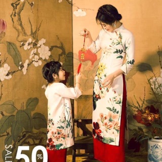 Set áo dài mẹ con Adore Ỉn Ỉn