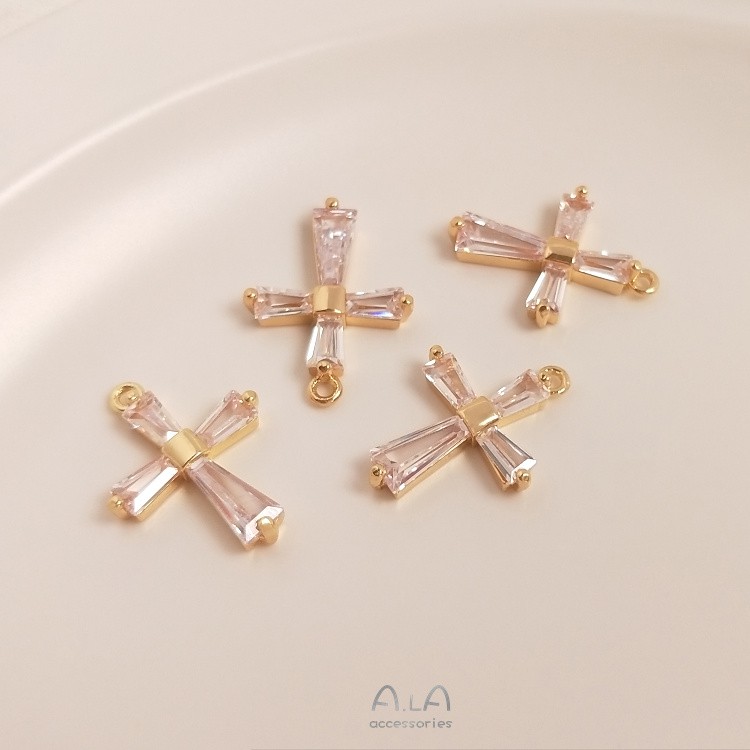 Dây Chuyền Mạ Vàng 14k Mặt Thánh Giá Đính Đá Zircon