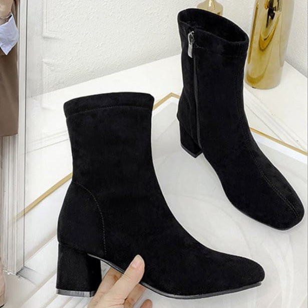 (có size40) BỐT NỮ CỔ LỬNG PHỐI DÂY KÉO SANG CHẢNH CHẤT DA NHUNG MỀM CAO CẤP - BOOTS NỮ 5CM BAO BỀN ĐẸP (ảnh thật)