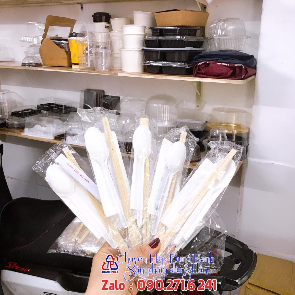 100 bộ đũa muỗng dùng 1 lần - Đũa muỗng khăn tăm dùng 1 lần sạch sẽ an toàn - Bộ đũa muỗng dùng 1 lần