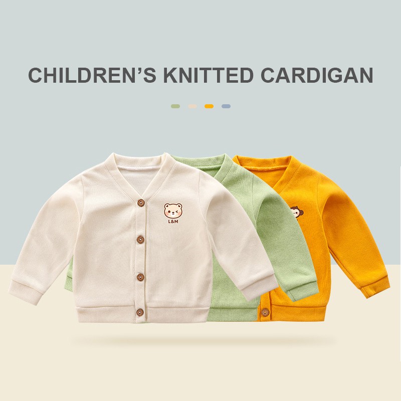 Áo Khoác Cardigan Dệt Kim Cotton Mềm Màu Trơn Cài Nút Thời Trang Mùa Thu Cho Bé