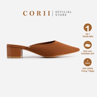 CORII - Giày Mule Light Coral Mũi Nhọn Vải KNITTING Thời Trang và Thoải Mái Nhất - CR02 Nâu