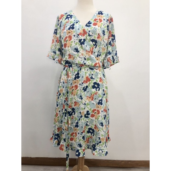 đầm xòe ngắn tay Ralph lauren dáng dài qua gối vải cát 2 lớp size8