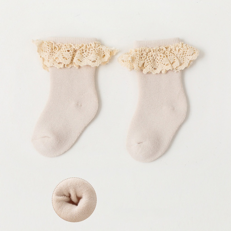 Vớ Cotton Dày Mềm Mại Chống Trượt Phối Ren Thời Trang Thu Đông Cho Bé Sơ Sinh