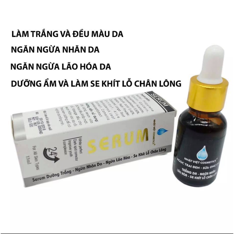 SERUM TRẮNG DA - NGỪA NHĂN - LÃO HÓA - SE KHÍT LỖ CHÂN LÔNG NGỌC TRAI ĐEN - SỮA ONG CHÚA NHẬT VIỆT COSMETICS (15ML)