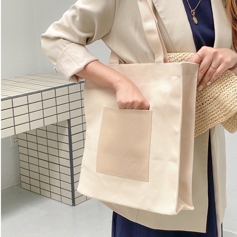 Túi Vuông Tote vải canvas mix da tinh tế