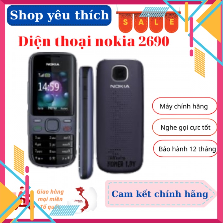 Điện thoại độc cổ nokia 2690 giá rẻ kèm pin sạc-Bảo hành uy tín 12 tháng