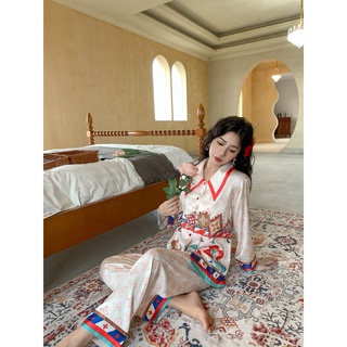 Đồ bộ ngủ Pyjama lụa tơ tay dài quần dài pattern a