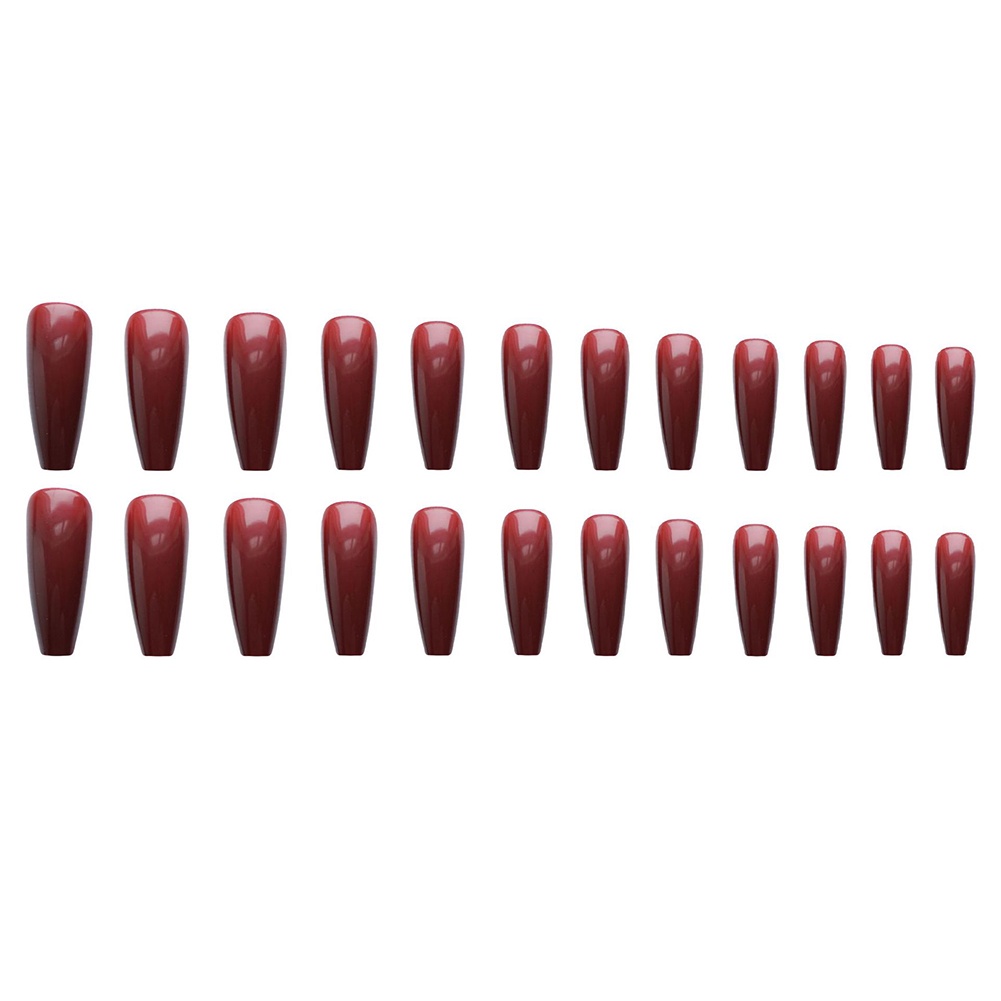 YADORNOS Set 24 móng tay giả YADORNOS màu đỏ rượu vang đầu phẳng dài độc đáo