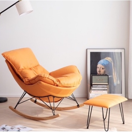 Ghế bập bênh thư giãn đọc sách - kèm đôn - Da công nghiệp