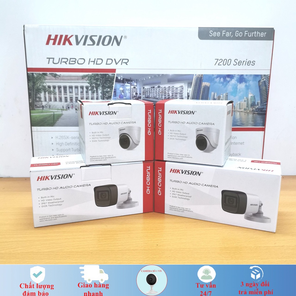 Trọn Bộ Camera Hikvision 1/2/3/4 Mắt 5MP Chính Hãng tích hợp Mic, Ổ Cứng Tùy Chọn Full phụ kiện lắp đặt bảo hành 2 năm