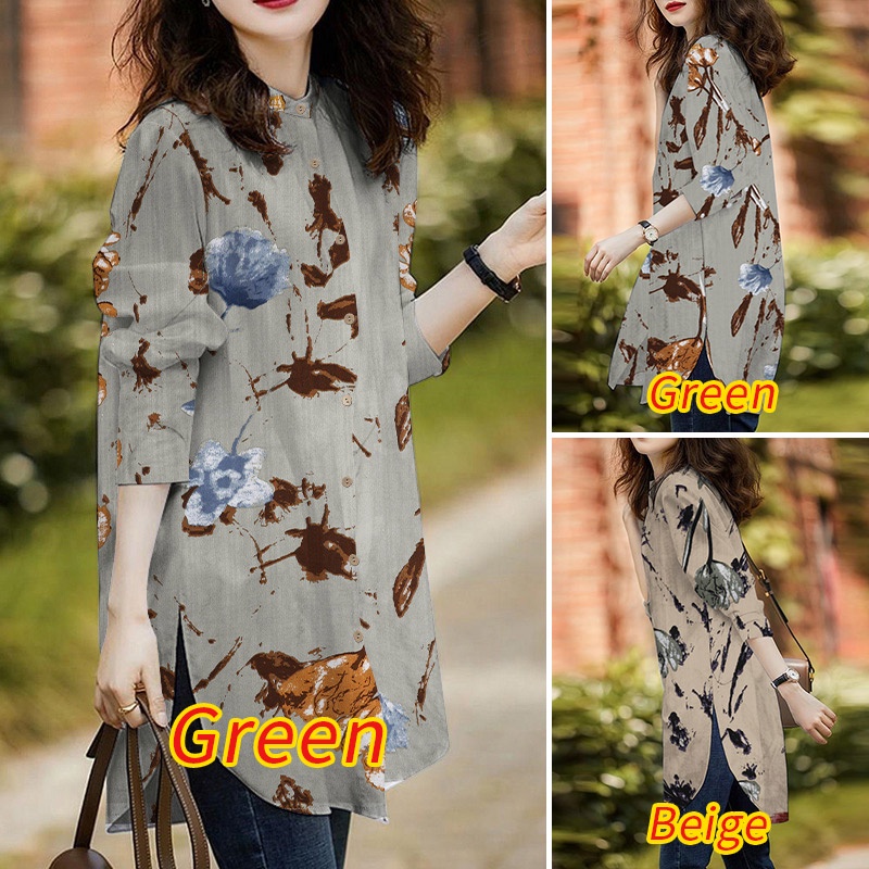 Áo kiểu Zanzea tay dài họa tiết hoa phong cách vintage thời trang cho nữ