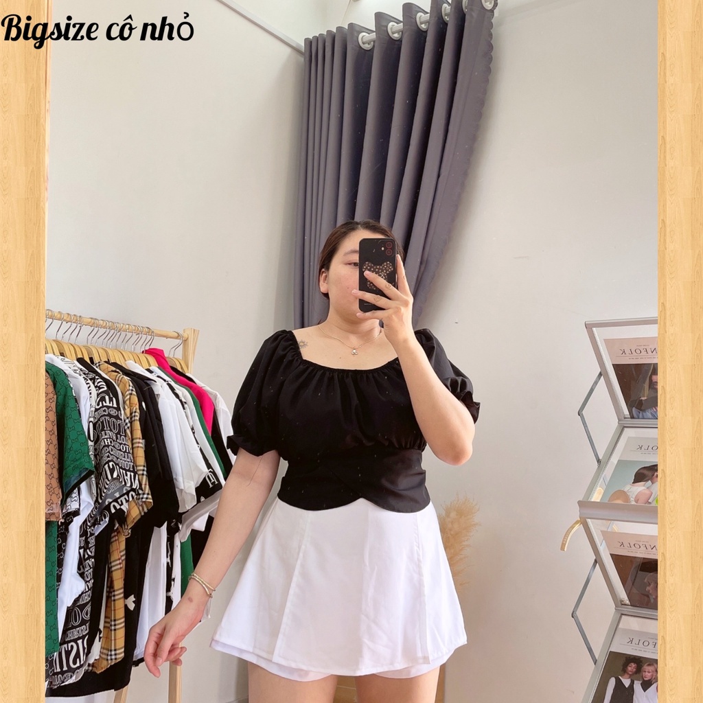 Bigsize Áo Sơ Mi Croptop Kiểu Bánh Bèo Thắt Nơ Sau Lưng Dễ thương,Áo Sơ Mi Nữ Tay Ngắn Mã AT9