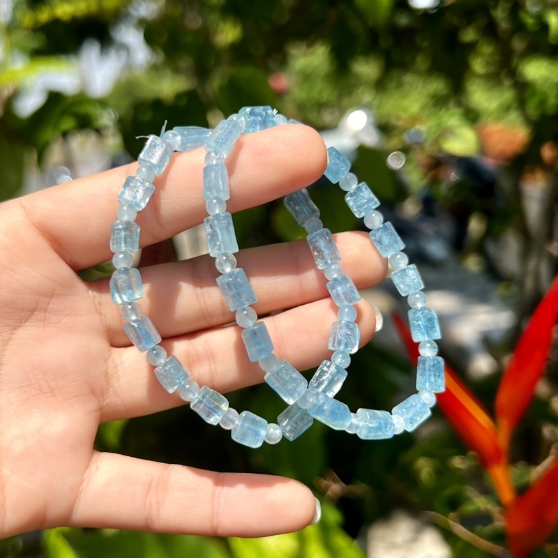 Vòng tay lu thống aquamarine