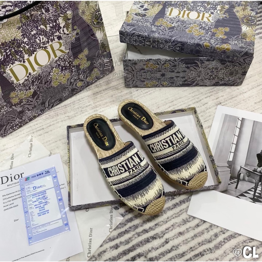 Dép sục thêu chữ đế cói cao cấp full box