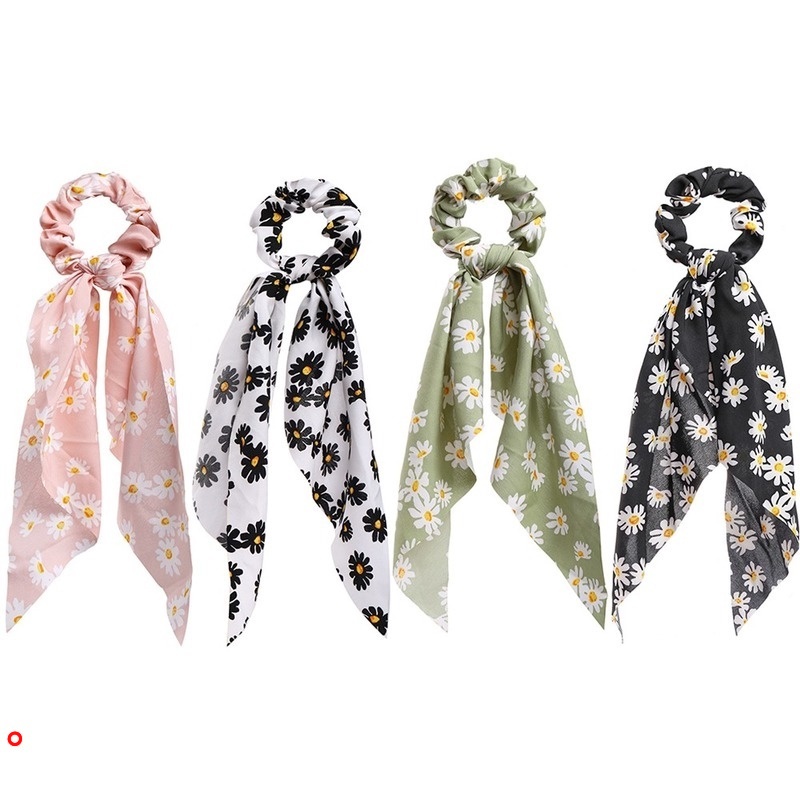 Dây buộc tóc co giãn đính hoa cúc ruy băng thời trang cho nữ