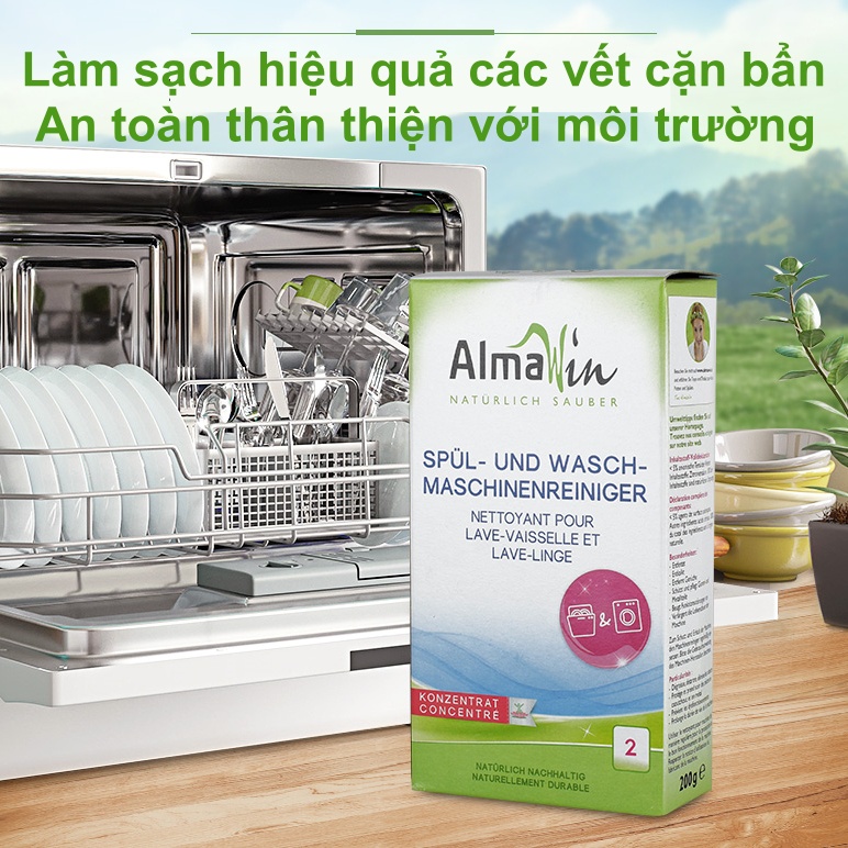 Bột vệ sinh Almawin dùng cho máy rửa bát máy giặt làm sạch cặn canxi bảo vệ máy