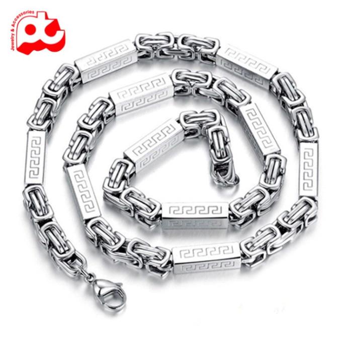 Dây chuyền inox nam titan cao cấp đẹp sang trọng thép không gỉ ziczac vuông PT JEWELRY kích cỡ 7mm màu trắng PTDCNA27