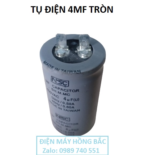 01 tụ điện 4mf tròn màu ghi Đài Loan