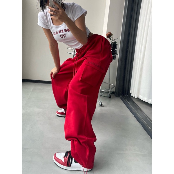 Quần Yếm Thể Thao Ống Rộng Thêu Họa Tiết Phong Cách Hip Hop Đường Phố Cho Nữ