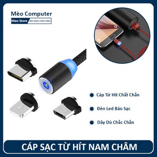Cáp Sạc Nam Châm 3 Đầu Xoay 360 Độ Có LED Báo Sạc
