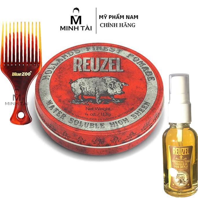 Sáp Vuốt Tóc Nam REUZEL Red Pomade - Hàng Chính Hãng + Xịt Dưỡng Tóc Reuzel Tonic 20ml + Lược Chải Tóc Pomade