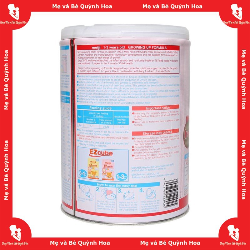 Sữa bột Meiji Growing Up Formula số 1-3, 800g_Mát lành bổ dưỡng - [HÀNG CHÍNH HÃNG - CÓ TEM PHỤ TIẾNG VIỆT]