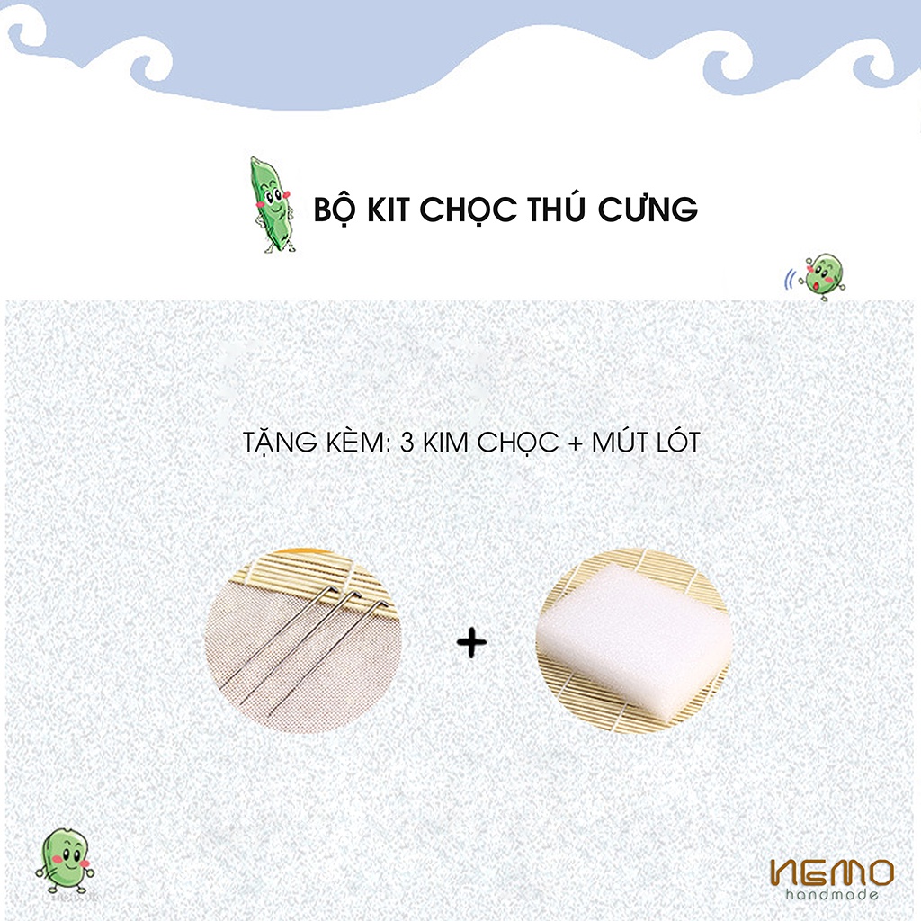 Bộ Kit Len Chọc Thú Cưng Hình Mèo, tặng kèm kim chọc và mút lót, móc khóa - BKCM