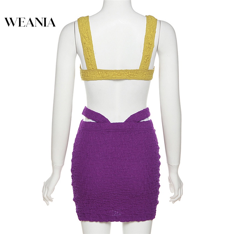 Bộ Áo Croptop Không Tay + Chân Váy Lưng Cao Xinh Xắn Dành Cho Nữ